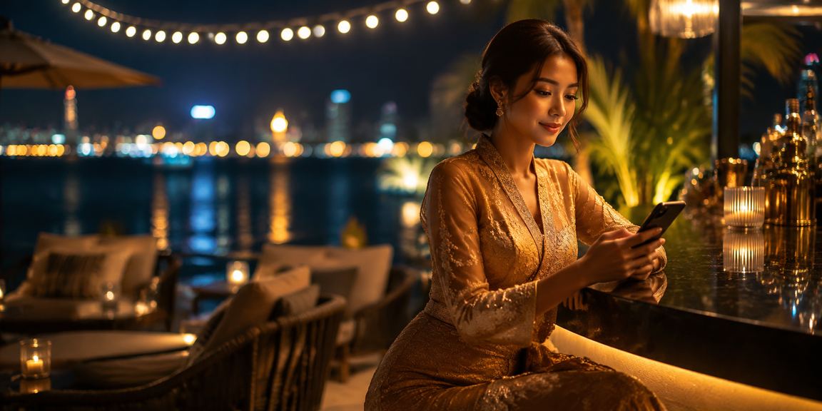 Pemain poker wanita Malaysia mengenakan kebaya bermain kasino dalam talian dari rumah